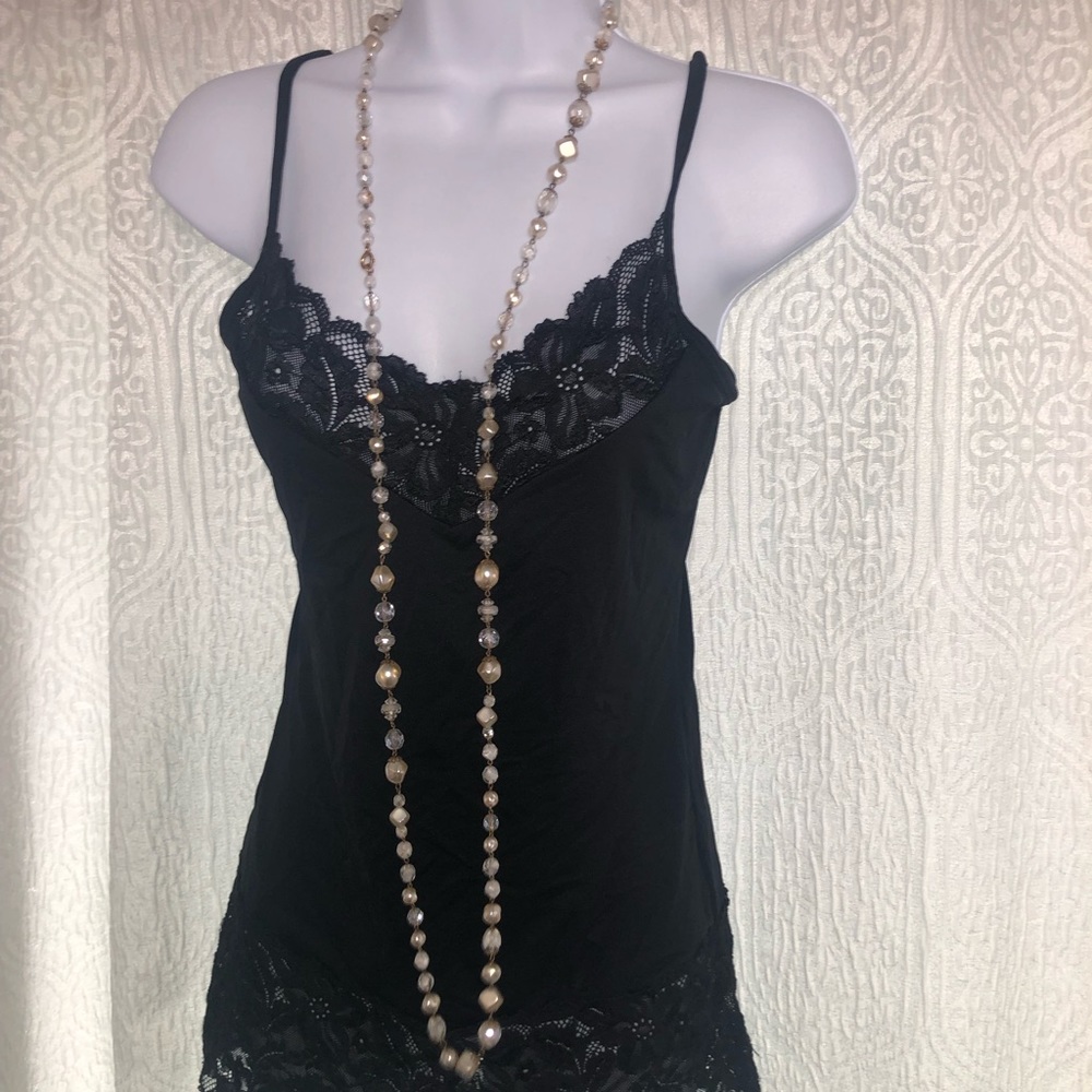 VINTAGE Glass faux pearl beaded brass necklace - Picture 4 of 8